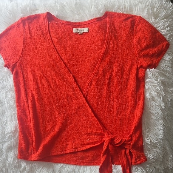 Madewell Red Puff Sleeve Wrap Blouse - Picture 1 of 3